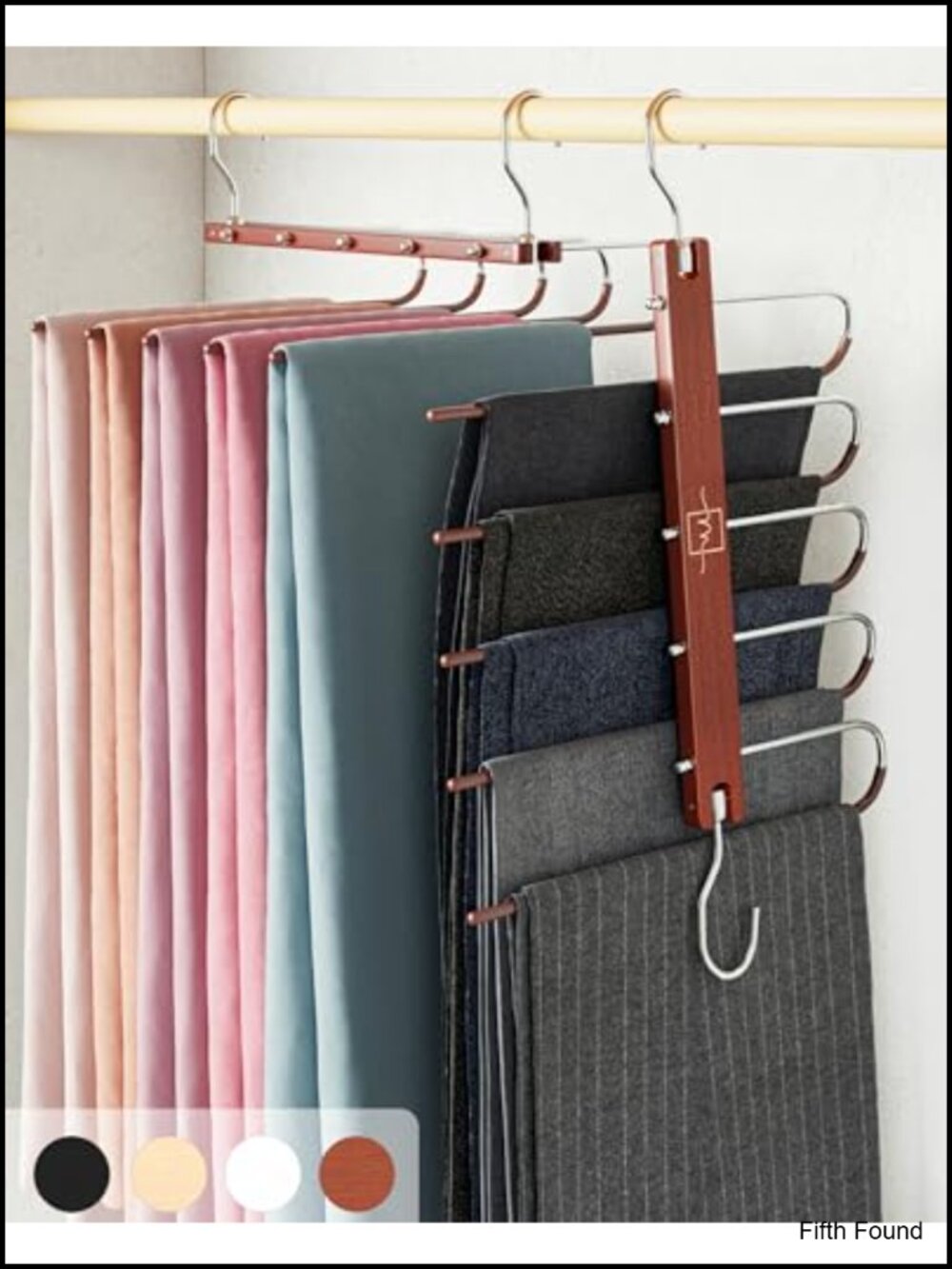Beech Wood Pants Hangers 2 Pack Space Saving Swivel Hook Closet Organizer